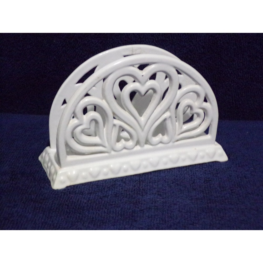 Vintage Wht Metal Napkin Holder Shabby Chic Cast Iron Letter Organizer‎ Hearts